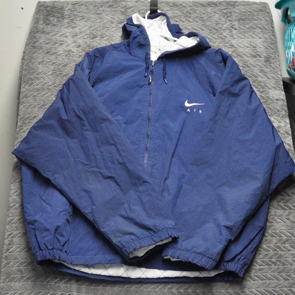 Nike Air Windbreaker XL Navy Blue Good Vintage Quilted Hooded Jacket F61204 EKA